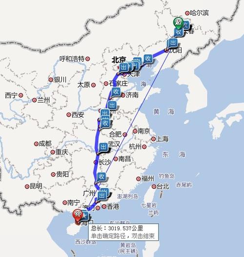 长春到海南自驾游最佳路线路线，预计出行10天左右？(从长春到三亚自驾少收费)