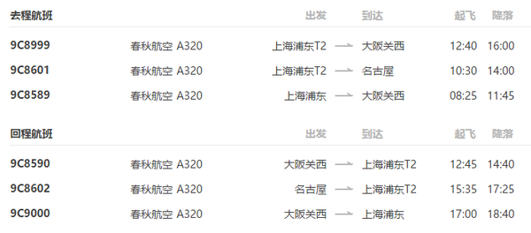 上海有哪些国际航班?春秋航空大阪回上海超重收费-图2 上海有哪些国际航班?春秋航空大阪回上海超重收费-图2