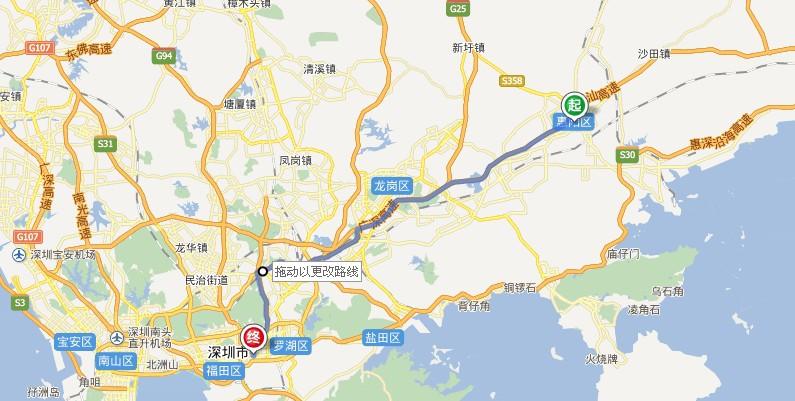 查深圳坪山火车站距离惠州德州城有多少公里.是否有公交车到达？去惠州沙田收费站坐什么车