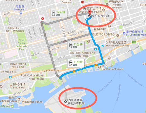多伦多皮尔逊机场离鱼人村多远？多伦多的士收费
