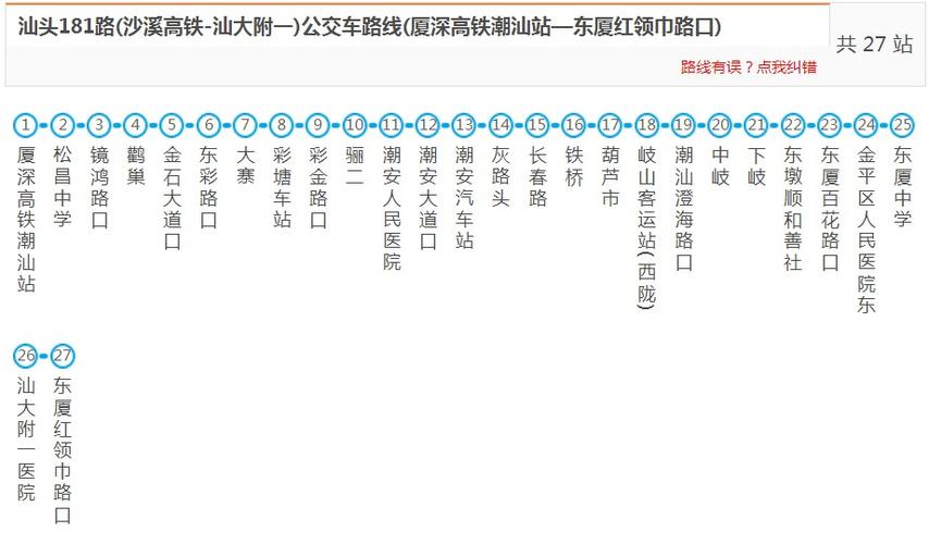汕头181公交车时刻表？汕头高铁公交181收费
