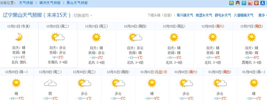 辽宁天气预报市排序？黑山半个月的天气情况