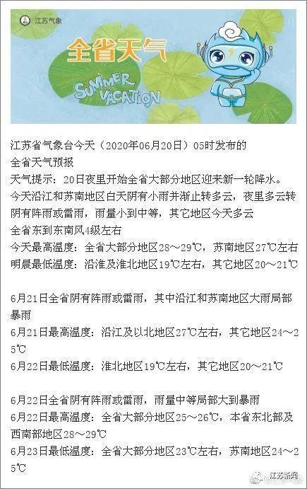 明后江苏有大雨吗？现在江苏天气情况