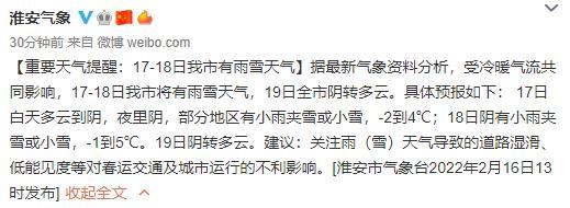 江苏淮安什么时候开始雨雪天气?未来淮安天气情况-图2 江苏淮安什么时候开始雨雪天气?未来淮安天气情况-图2