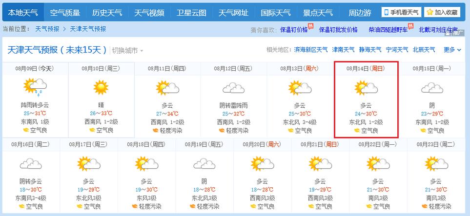 天津气候特点？天津14号天气情况