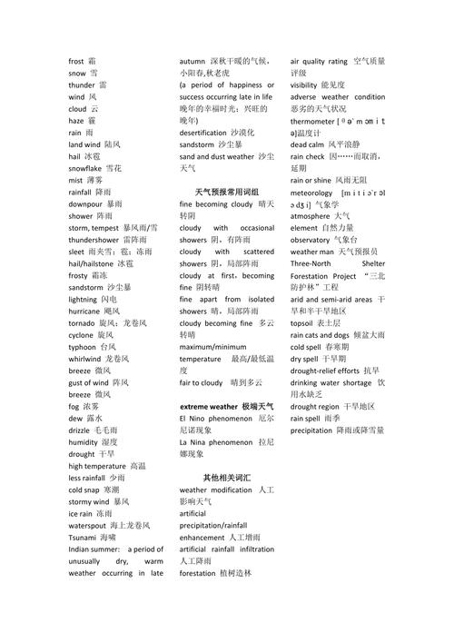 英语中表示天气的名词有哪些是可数的？关于天气情况的表