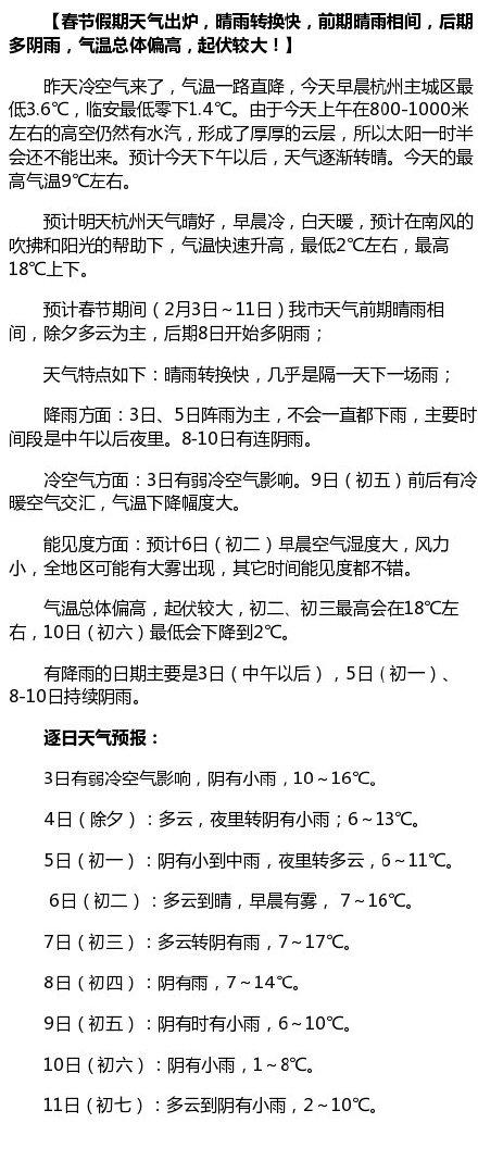 杭州一年四季天气怎样?18春节杭州天气情况-图3 杭州一年四季天气怎样?18春节杭州天气情况-图3