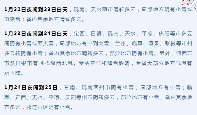 甘肃未来三天有中到大雪吗?今天甘肃的天气情况-图2 甘肃未来三天有中到大雪吗?今天甘肃的天气情况-图2